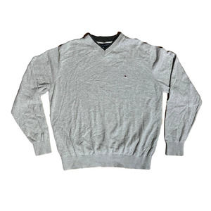 TOMMY HILFIGER GRAY V NECK SWEATER PULLOVER SZ M